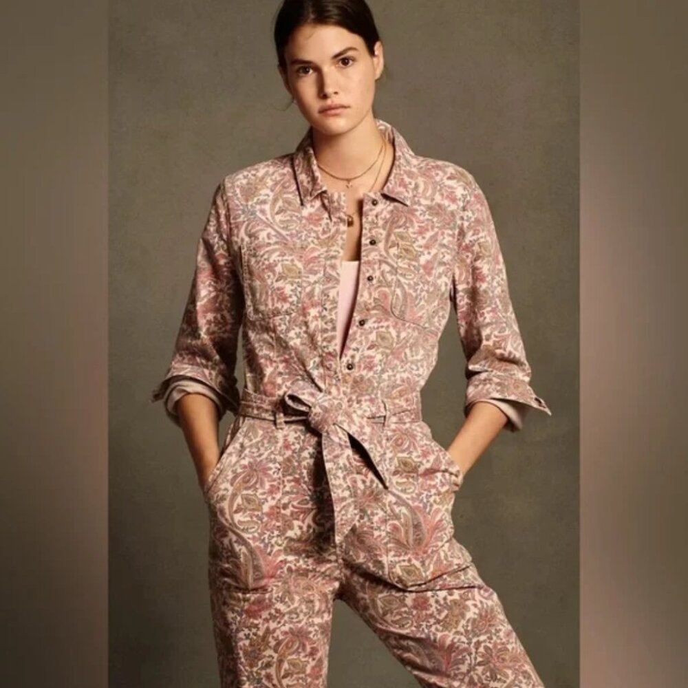 Anthropologie Paisley Utility Belted Denim Coverall Jumpsuit - M